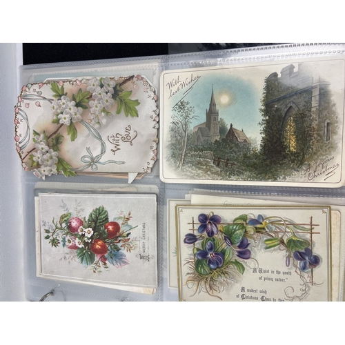 227 - A folder containing approx. 174 assorted Victorian & Edwardian greetings cards in plastic display sl... 