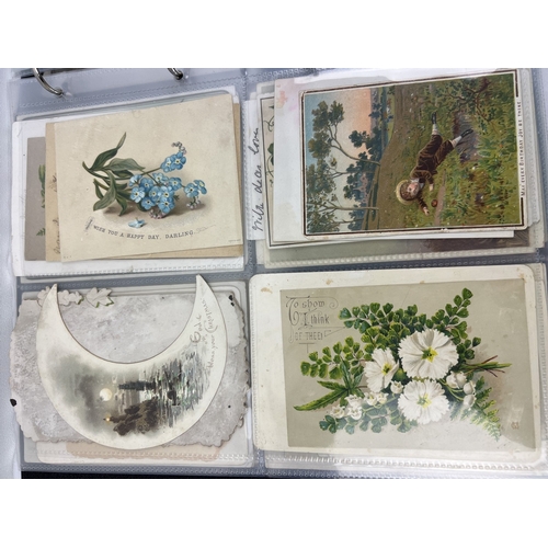 227 - A folder containing approx. 174 assorted Victorian & Edwardian greetings cards in plastic display sl... 