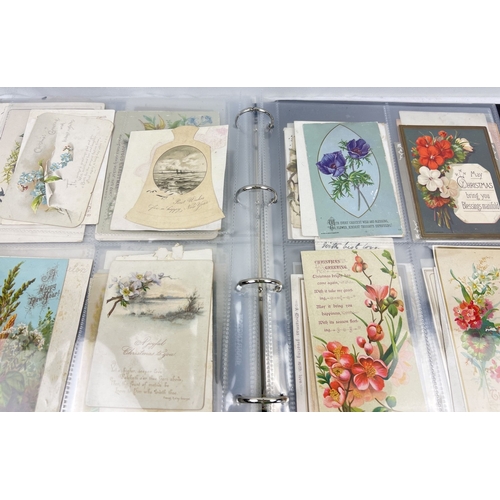 227 - A folder containing approx. 174 assorted Victorian & Edwardian greetings cards in plastic display sl... 