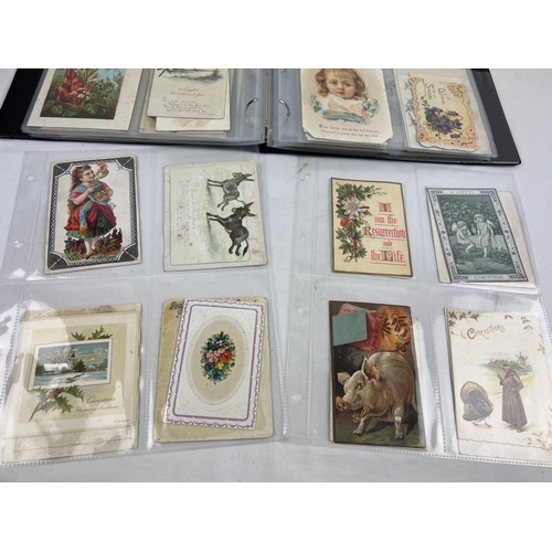 227 - A folder containing approx. 174 assorted Victorian & Edwardian greetings cards in plastic display sl... 