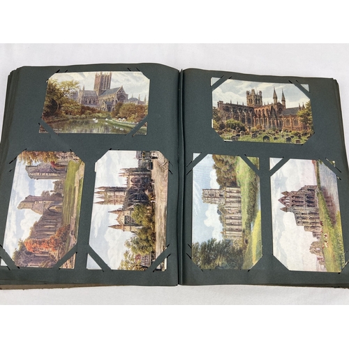 174 - An art Nouveau postcard album containing 300+ assorted Edwardian & vintage postcards relating to Bri... 