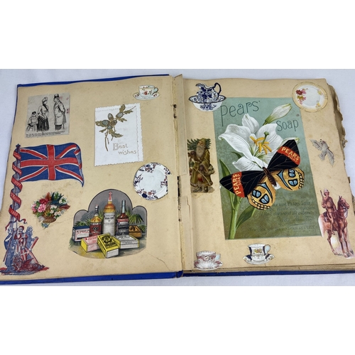 239 - A late Victorian scrap album (a/f) containing assorted scraps, watercolour sketches, etchings, greet... 