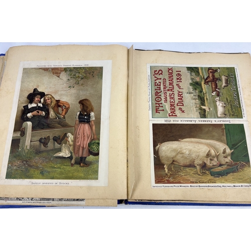 239 - A late Victorian scrap album (a/f) containing assorted scraps, watercolour sketches, etchings, greet... 