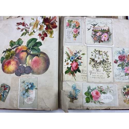 243 - 3 late Victorian scrap albums with red coloured covers (all a/f). Containing assorted greetings card... 