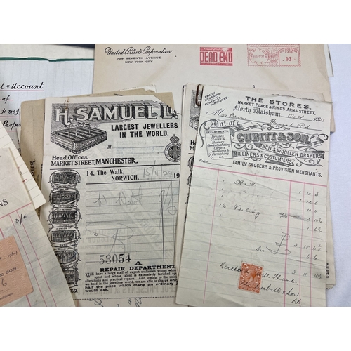 259 - A collection of assorted antique paperwork to include receipts, certificates, shares and telegraphs.