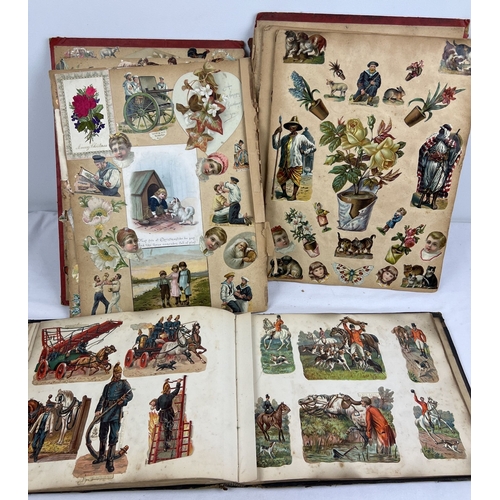 260 - 2 Victorian scrap albums - a large red coloured album (a/f) together with a leather bound album, bot... 