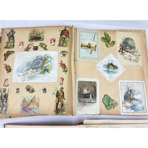 282 - 2 late Victorian scrap albums (a/f) containing assorted etchings, greetings cards, watercolours and ... 