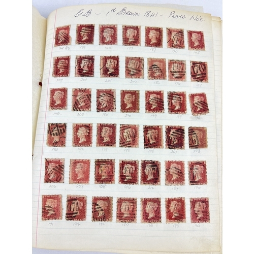 A vintage album containing a collection of British and World Antique and vintage stamps. Sovereign heads of Victoria, Edward VII, George V, VI and Elizabeth II. At least 5 full pages of Victorian stamps, mostly penny reds. Albums also includes 2 pages of Victorian postmarks.