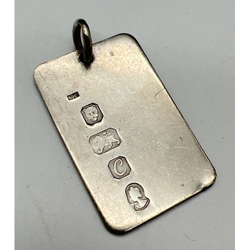 1025 - A large flat ingot style silver Jubilee pendant with hallmarks to front. Hallmarked Birmingham 1977.... 