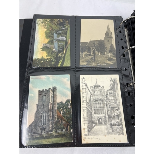 183 - A large binder containing 400 assorted Edwardian and vintage postcards of British Churches, many ear... 