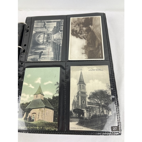 183 - A large binder containing 400 assorted Edwardian and vintage postcards of British Churches, many ear... 