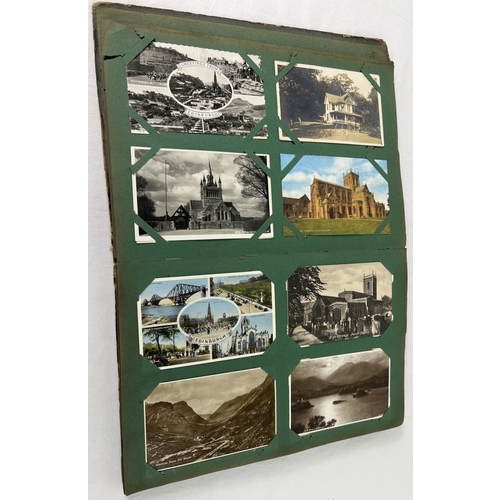 187 - A vintage postcard album containing 150+ assorted vintage cards to include RP's. Postcards to includ... 