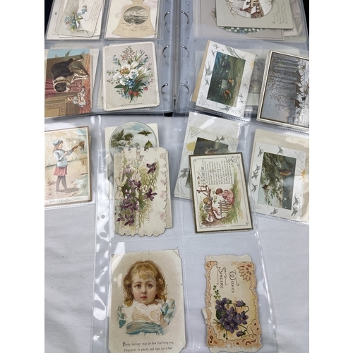 227 - A folder containing approx. 174 assorted Victorian & Edwardian greetings cards in plastic display sl... 