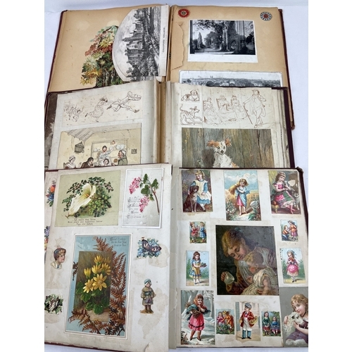 243 - 3 late Victorian scrap albums with red coloured covers (all a/f). Containing assorted greetings card... 