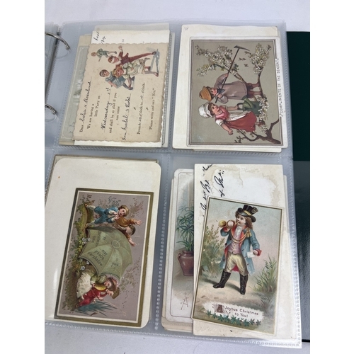 254 - An album containing approx. 172 assorted Victorian & Edwardian greetings cards displayed in clear pl... 