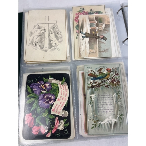 254 - An album containing approx. 172 assorted Victorian & Edwardian greetings cards displayed in clear pl... 