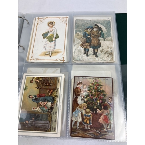 254 - An album containing approx. 172 assorted Victorian & Edwardian greetings cards displayed in clear pl... 