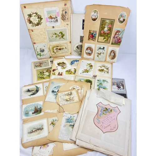 281 - A collection of Victorian scrap book loose pages featuring greetings cards.