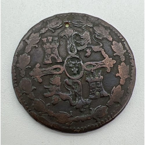 75 - An antique 1815 Ferdin VII Spanish copper 8 Maravedís Jubia coin.