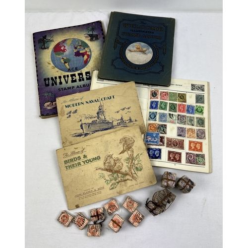 145 - 3 small vintage stamp albums, all partially full of British and world stamps, to include sovereign h... 