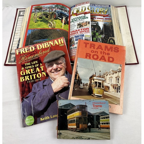 197 - A binder of 'Old Glory' steam engine magazine together with 2 books about Trams and a commemorative ... 