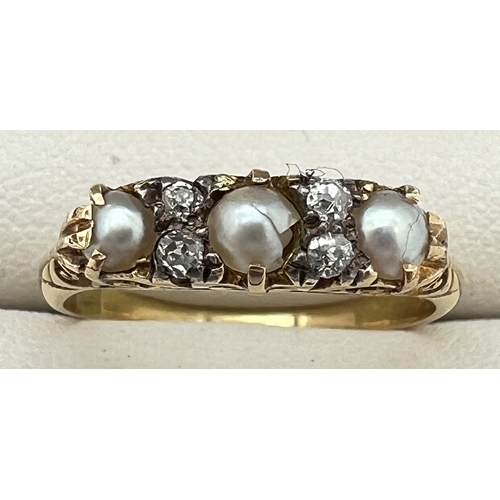 1007 - A vintage Edwardian style 18ct gold, pearl and diamond eternity style ring.  Alternating pearls and ... 