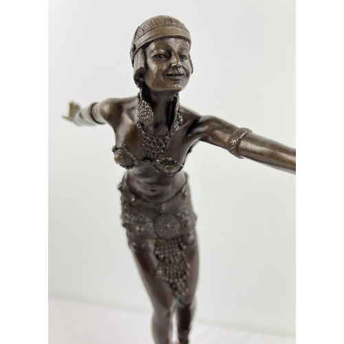 1138 - An Art Deco style bronze figurine of an exotic female dancer in Eastern attire - after Demetre Chapa... 