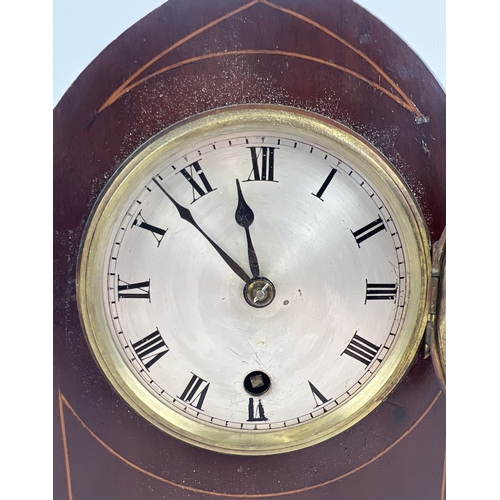 1170 - An Astral, Coventry mahogany cased Gothic style striking mantle clock with inlaid case. Roman Numera... 