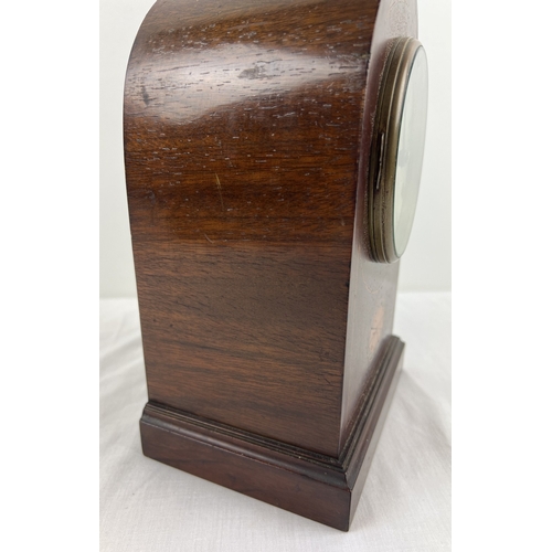 1170 - An Astral, Coventry mahogany cased Gothic style striking mantle clock with inlaid case. Roman Numera... 