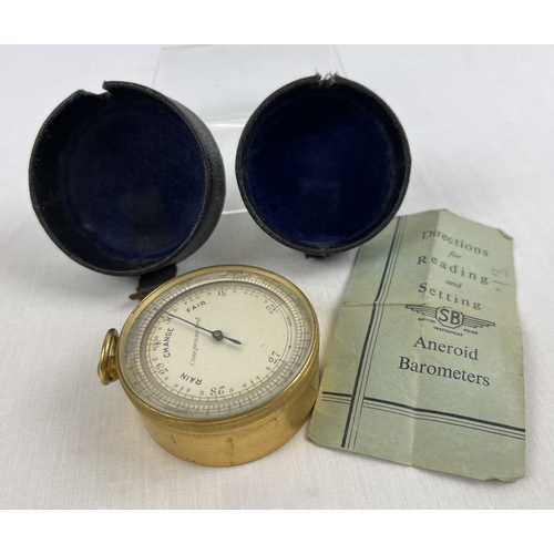 1243 - A 19th century antique pocket barometer altimeter by S B, with leather covered travelling case. 6.5c... 