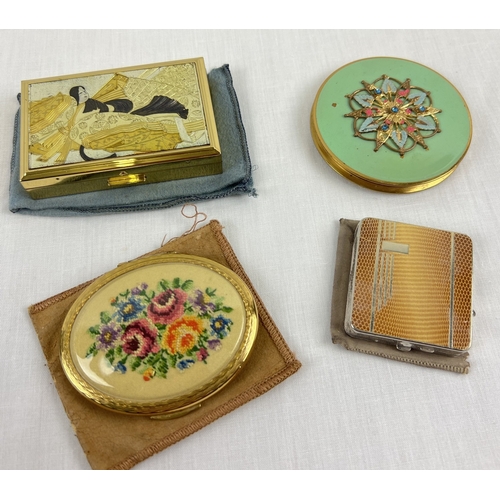 1331 - 4 vintage ladies compacts to include Art Deco square shaped Innoxa compact, oval shaped Kigu compact... 