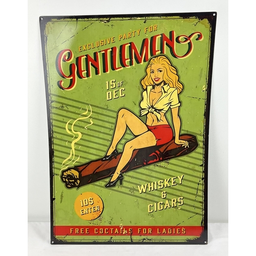 270 - A large modern printed tin Gentlemen's exclusive party advertising sign. With holes for wall fixing.... 