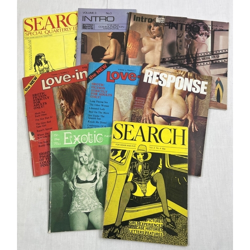 54 - 9 assorted vintage smaller sized adult erotic magazines to include Intro, Love-In, Search and Exotic... 