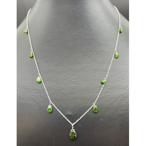 5 - An 18 inch silver and Russian chrome diopside droplet necklace. Fine silver rope chain with 9 pear c... 