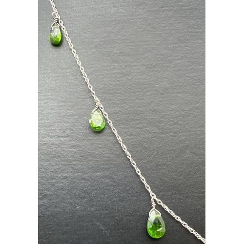 5 - An 18 inch silver and Russian chrome diopside droplet necklace. Fine silver rope chain with 9 pear c... 