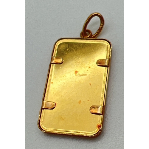 25 - A small 24ct gold Kantonalbank ingot pendant with 18ct gold mount and hanging bale. Ingot is 2g of 9... 