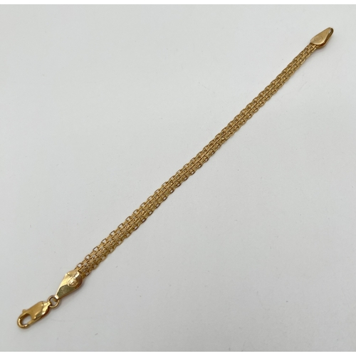54 - A 7 inch 9ct gold belcher chain and decorative flat link bracelet with lobster claw clasp. Gold mark... 
