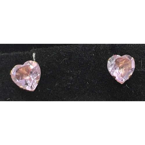 65 - 2 pairs of gold stud style earrings. A pair of heart shaped amethyst set studs together with a pair ... 