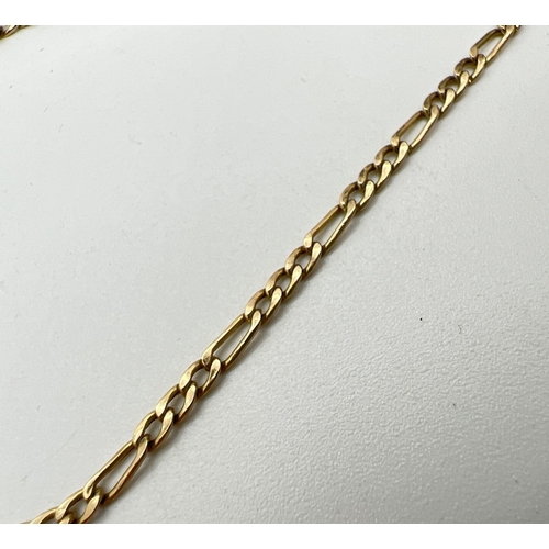 107 - A 7 inch 9ct gold Figaro chain bracelet with spring  ring clasp. Gold marks to fixings. Total weight... 