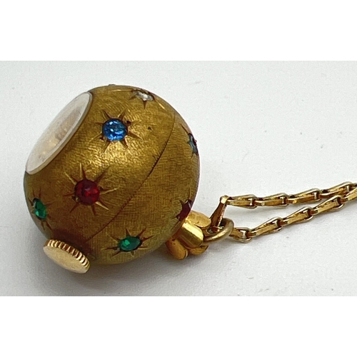 174 - A vintage 1960's stone set ball watch pendant necklace, by Rotary. Gold plated brushed effect case s... 