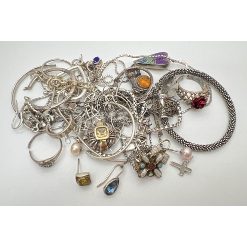 194 - A collection of scrap silver and white metal jewellery. Some stone set. Total weight approx. 71g.