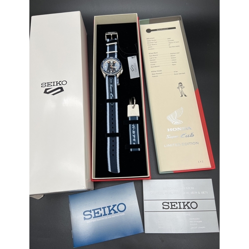 1150 - A boxed SRPK37K1 limited anniversary edition C100 Seiko 5 Sports Honda Super Cub automatic wristwatc... 