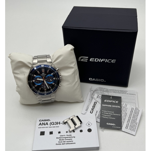 1123 - A boxed solar powered Ediface chronograph watch by Casio EFS-S600. Stainless steel strap and case wi... 