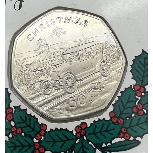 1194 - 2 collectors 50p coins. A 2021 silver proof Indian Ocean territory coloured Father Christmas 50p coi... 