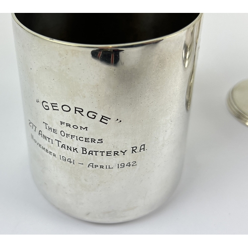 1229 - A collection of military related items. 2 military engraved silver plated presentation tankards and ... 