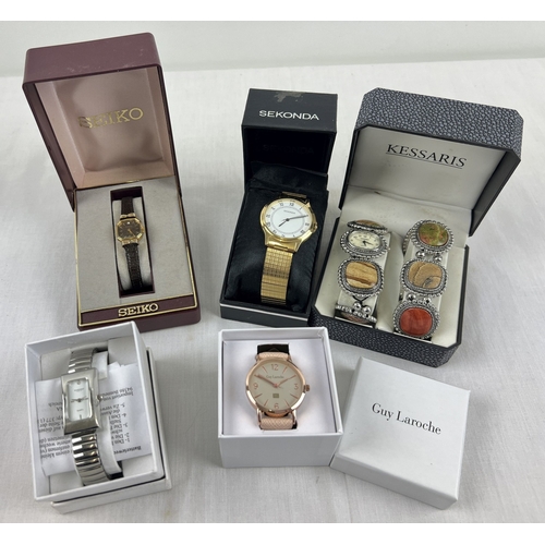 1125 - 5 boxed modern and vintage wristwatches. To include ladies Seiko, men's Sekonda with gold tone stain... 