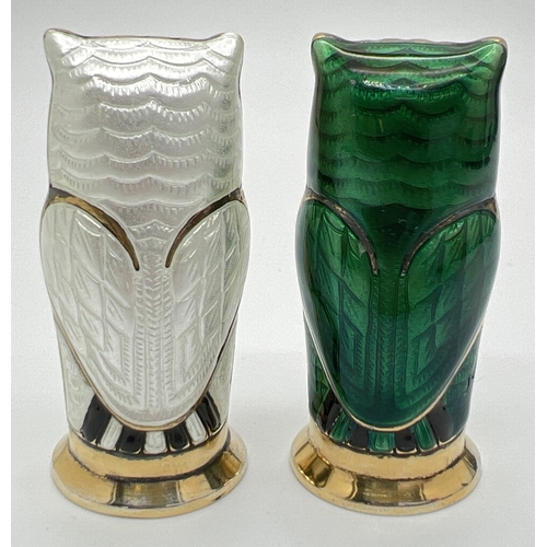 1159 - A pair of David Anderson mid century Norwegian silver and enamel salt & pepper shakers in the form o... 