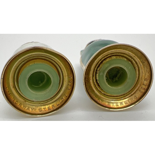 1159 - A pair of David Anderson mid century Norwegian silver and enamel salt & pepper shakers in the form o... 