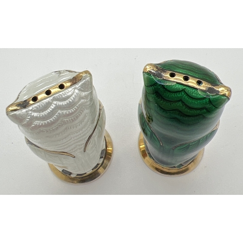 1159 - A pair of David Anderson mid century Norwegian silver and enamel salt & pepper shakers in the form o... 