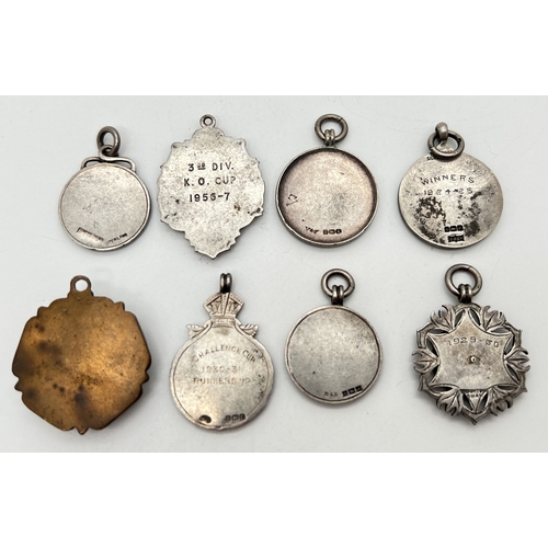 1161 - 6 silver vintage football medals together with a silver plated medal and a brass medal. All with ena... 